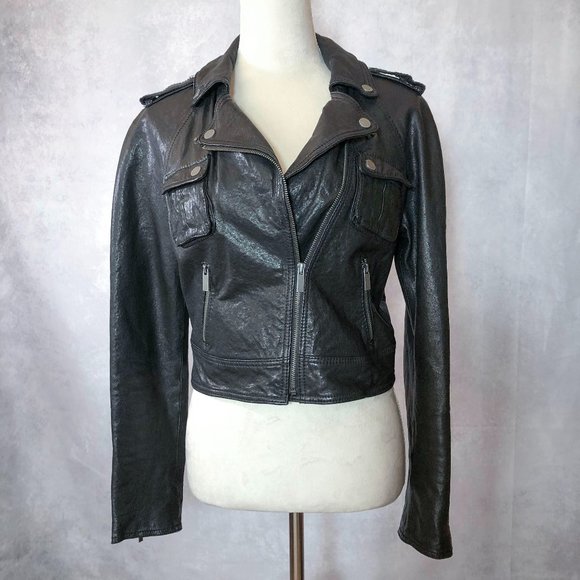 BEBE Genuine Leather Moto Style Jacket Black Size S - Picture 3 of 16